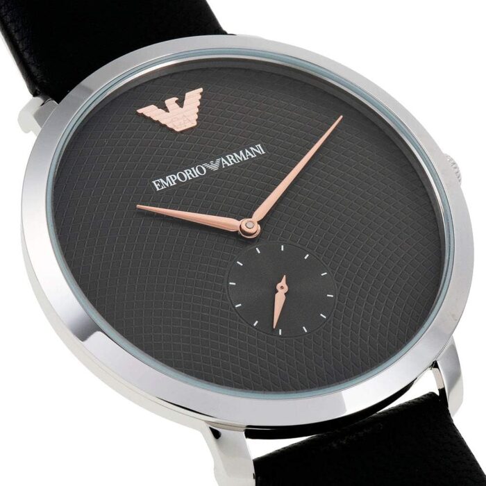Emporio Armani Modern Slim Quartz Grey Dial Black Leather Strap Watch For Men - AR11162 - Image 6